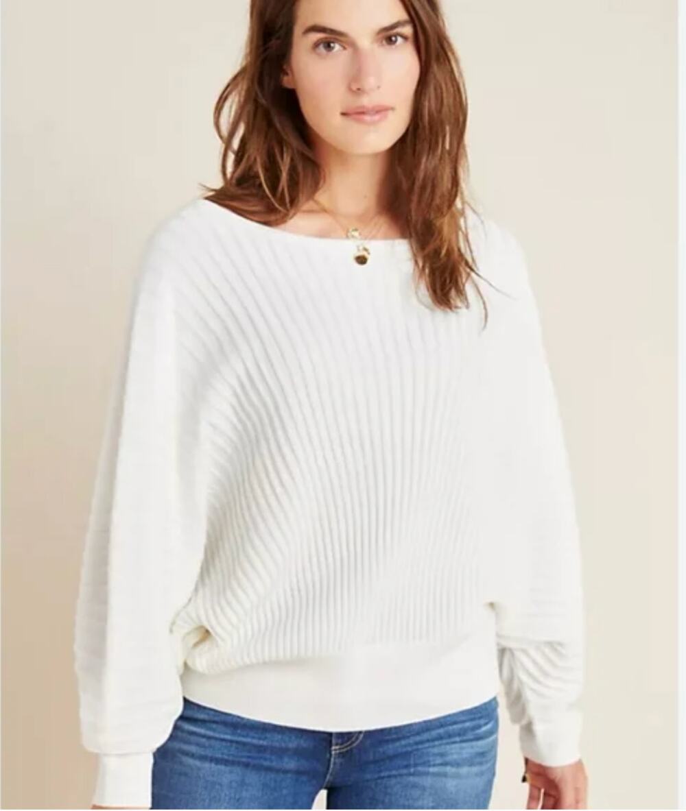ANTHROPOLOGIE | Cream Karla Ribbed Dolman Sleeve Ribbed Boatneck Sweater Size 1X